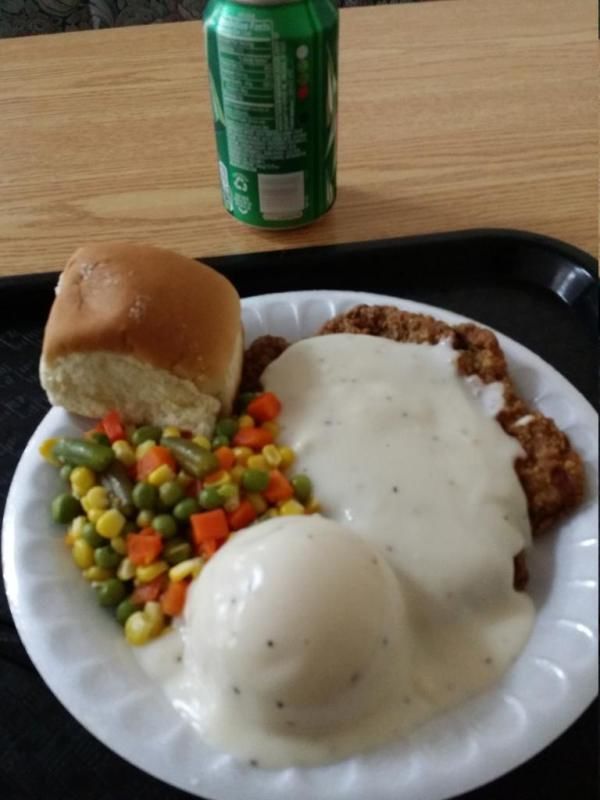 delicious dinner of chicken-fried steak at truck driving school