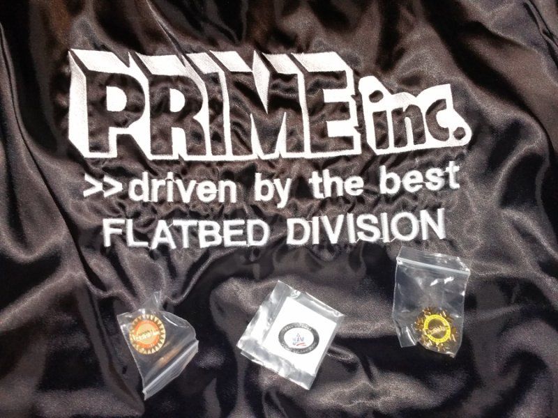 Prime Inc. flatbed safe driver jacket and pins
