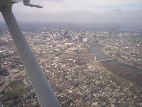 aerial view of Des Moines Iowa taken from small plane