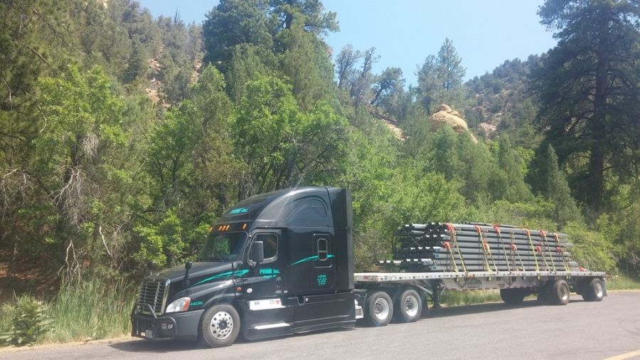 flatbed trailer loaded with steel decking going from Arizona to Utah