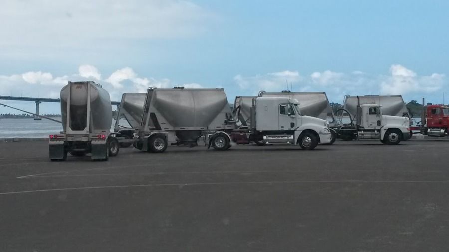 loaded trucks at san diego port