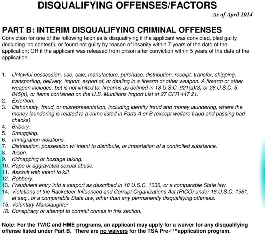truck driver job application disqualifying criminal offenses