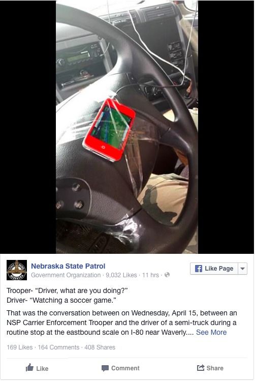 truck driver taped smartphone to steering wheel