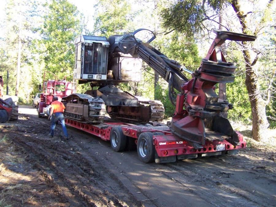 timber feller loaded on a flatbed