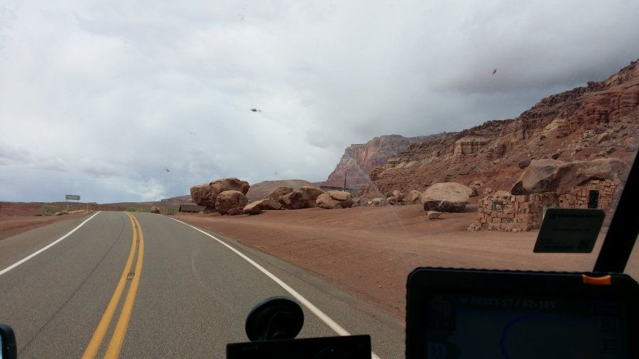 Car stuck behind Prime truck on a steep mountain grade