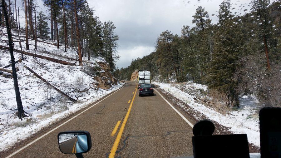 Prime truck going up a steep mountain grade