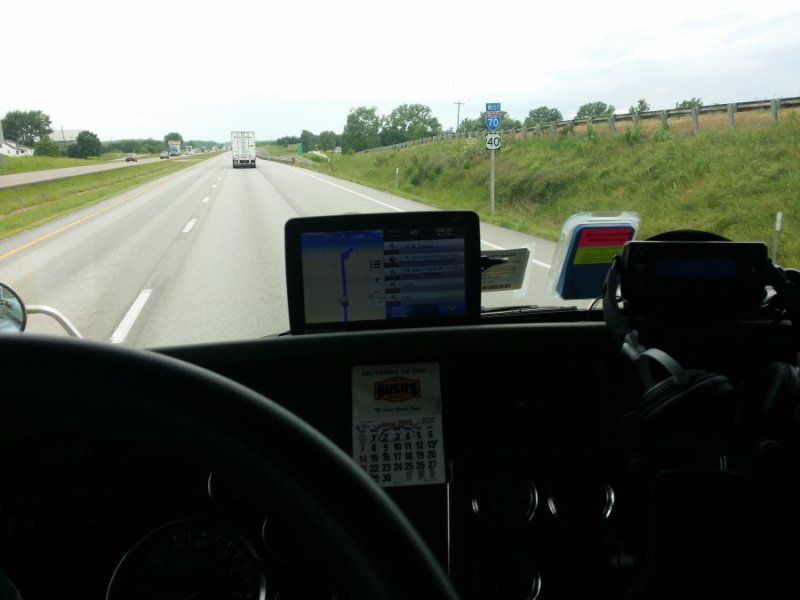 truck drivers gps mounted on dashboard in the cab