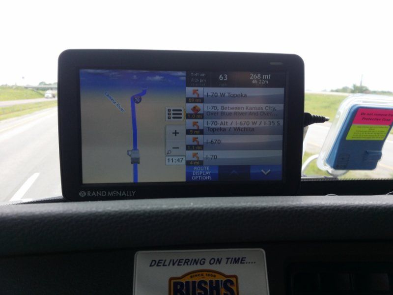 truck drivers gps mounted on dashboard in the cab