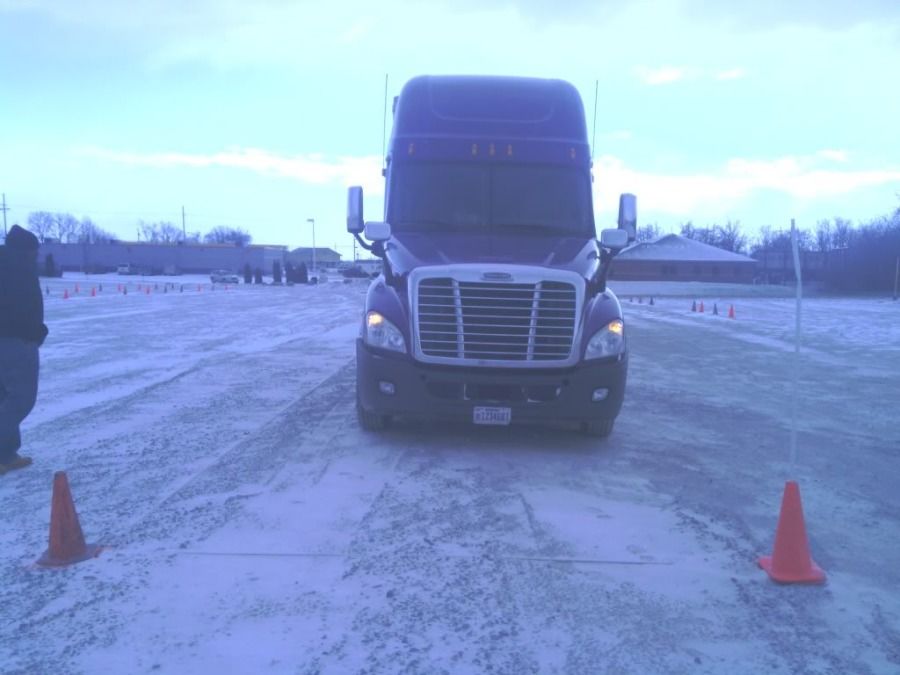 tractor-trailer on backing range at truck driving school
