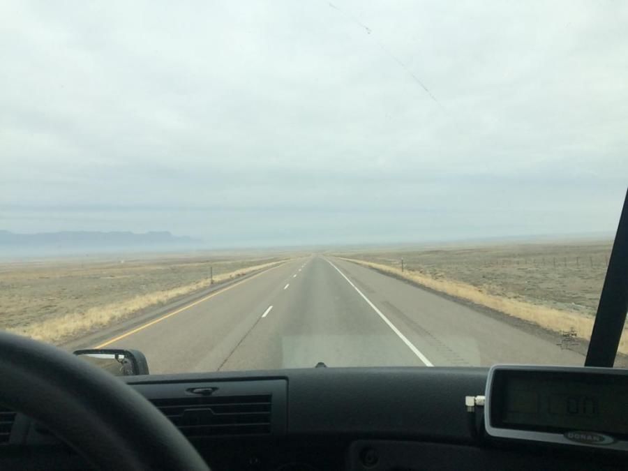 picture of the road out of the trucker's windshield