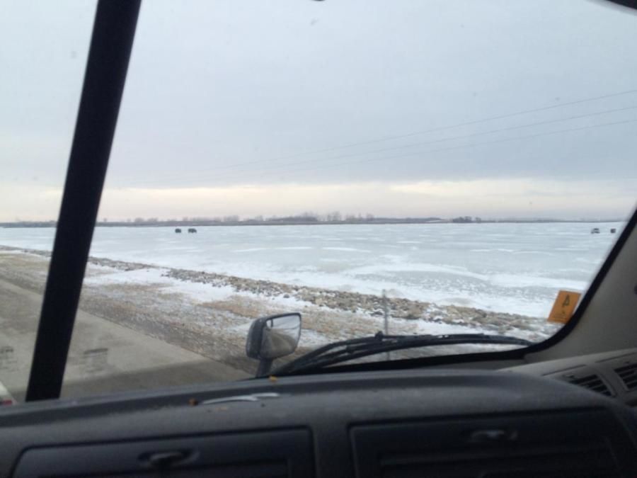 truck drivers picture of cars parked on frozen lake