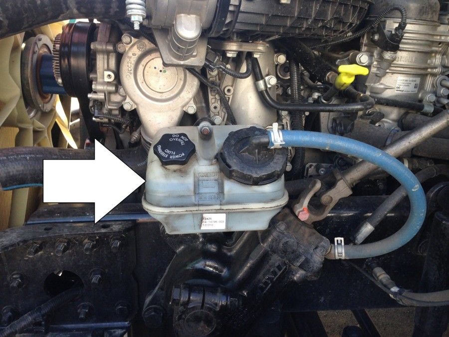 truck driver's pretrip inspection power steering fluid reservoir