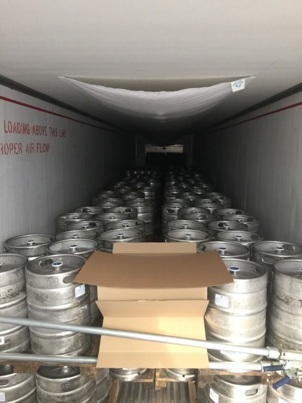 reefer trailer loaded with kegs of beer with load-locks