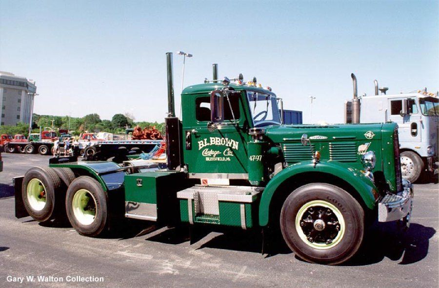 restored green 1947 Brockway semi-truck