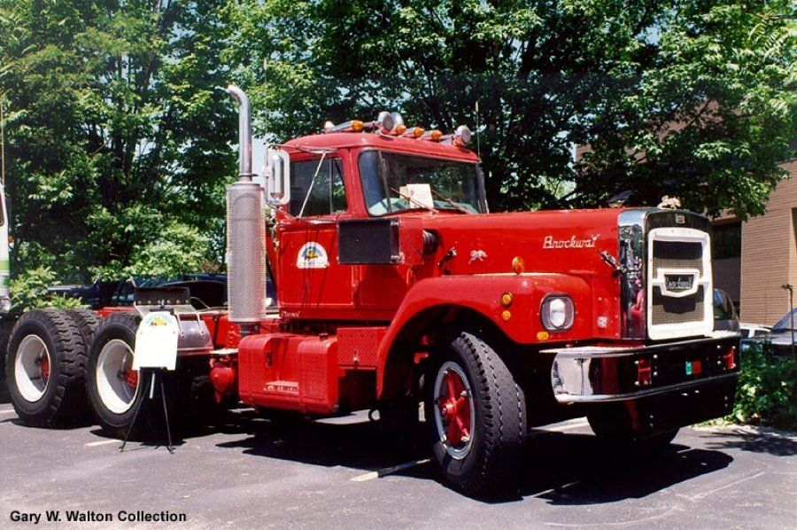 restored red 1947 Brockway semi-truck