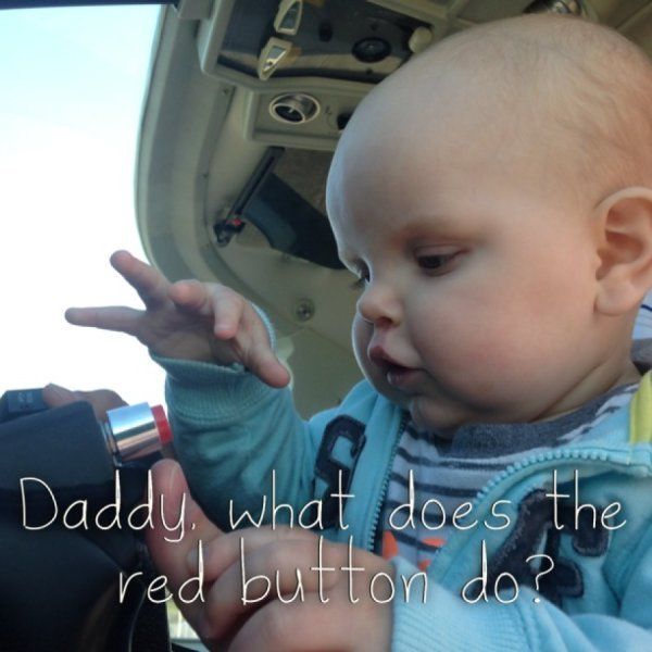 trucker's baby in the cab pressing the red button