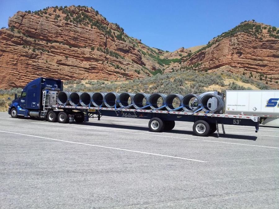 Melton flatbed loaded with rebar coils