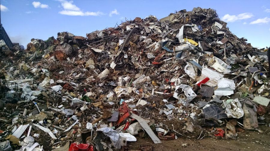 A pile of scrap metal at a metal recycling plant