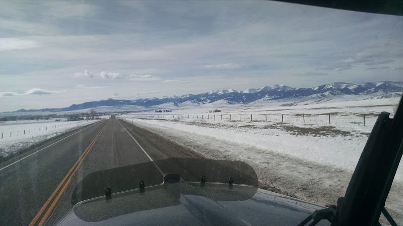 truck drivers view of snowy fields Heading south on 287 montana