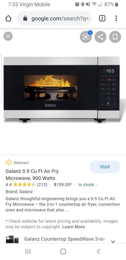 Galanz 0.9 Cu ft Air Fry Microwave, 900 Watts