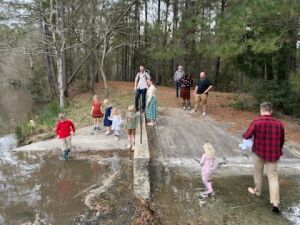 Playing at the pond.