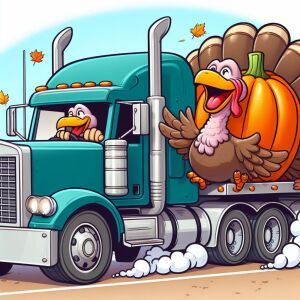 Happy Thanksgiving Turkey driving a semi