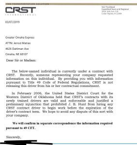 CRST - NonCompete - Under Contract letter