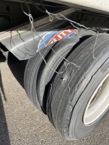 Tire blows out taking out mudflap