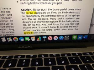 Spring Brake Caution